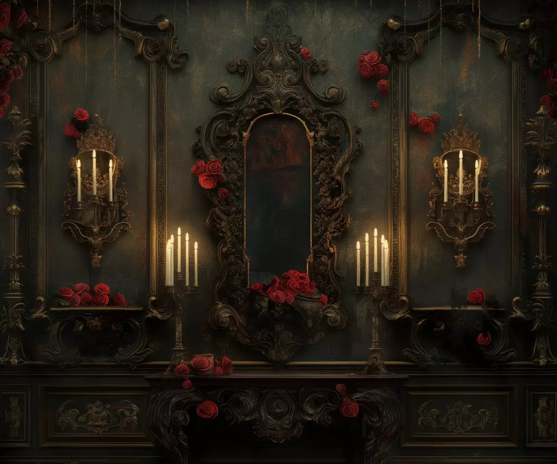 Victorian Gothic Entrance With Candles 5’x4’2 Fleece (60 x 50 inch) Backdrop