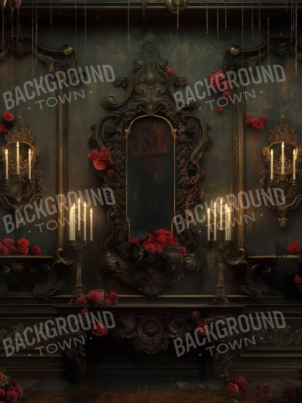 Victorian Gothic Entrance With Candles 6’x8’ Fleece (72 x 96 inch) Backdrop