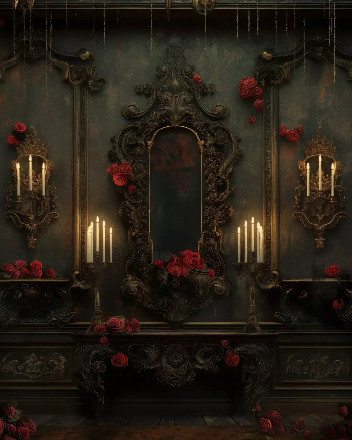 Victorian Gothic Entrance With Candles 8’x10’ Fleece (96 x 120 inch) Backdrop