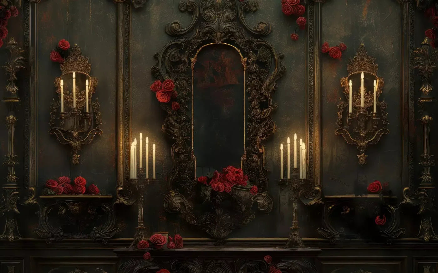 Victorian Gothic Entrance With Candles 8’x5’ UltraCloth (96 x 60 inch) Backdrop