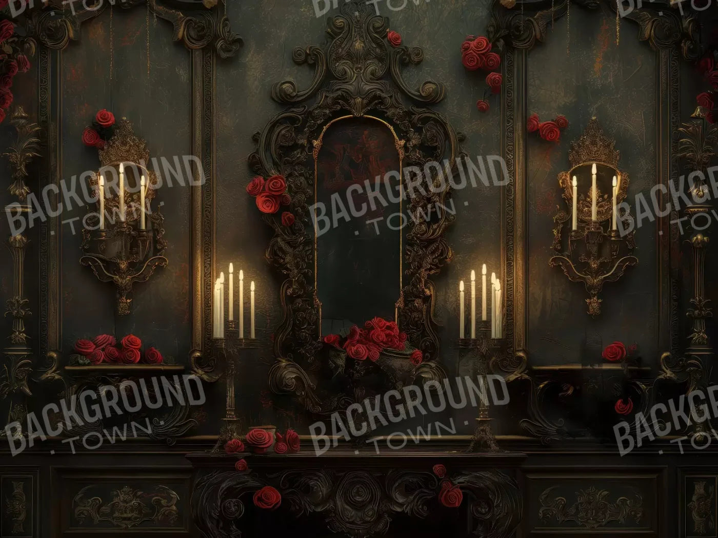 Victorian Gothic Entrance With Candles 8’x6’ Fleece (96 x 72 inch) Backdrop