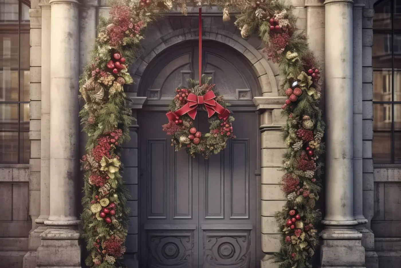 Victorian Holiday Doorway 12’X8’ Ultracloth (144 X 96 Inch) Backdrop