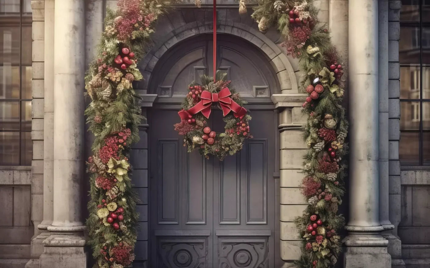 Victorian Holiday Doorway 16’X10’ Ultracloth (192 X 120 Inch) Backdrop
