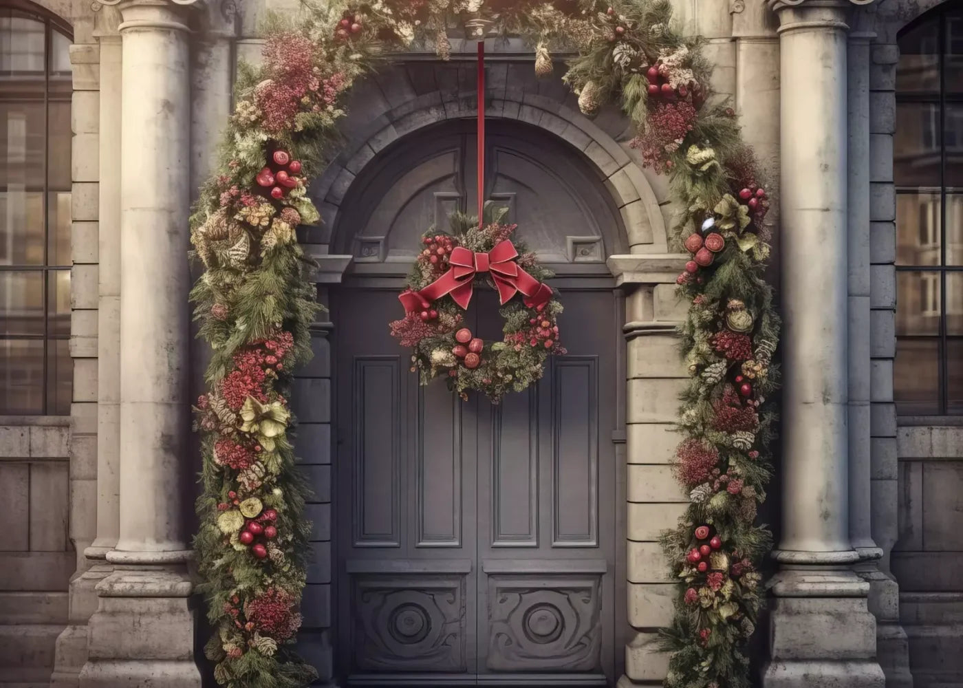 Victorian Holiday Doorway 7’X5’ Ultracloth (84 X 60 Inch) Backdrop