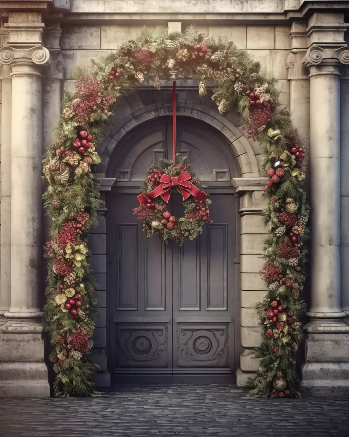 Victorian Holiday Doorway 8’X10’ Fleece (96 X 120 Inch) Backdrop