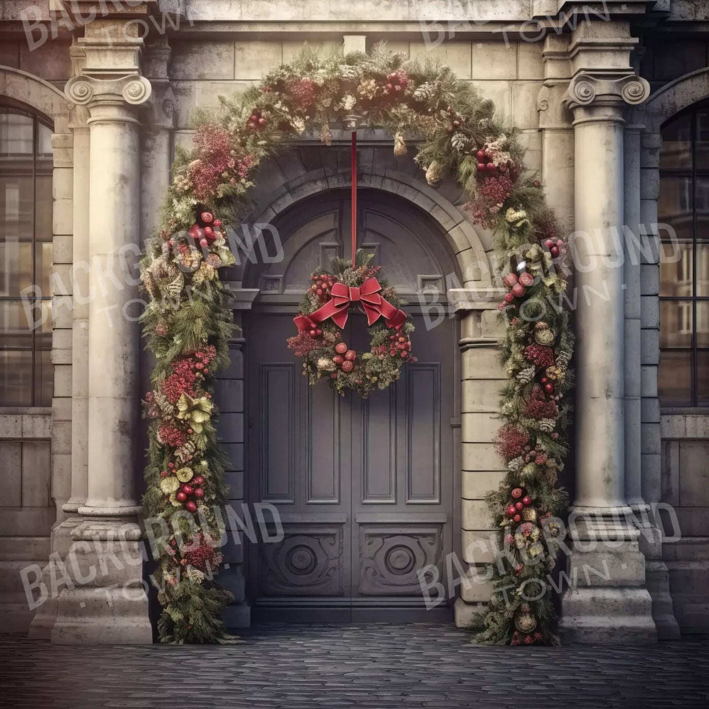 Victorian Holiday Doorway 8’X8’ Fleece (96 X Inch) Backdrop