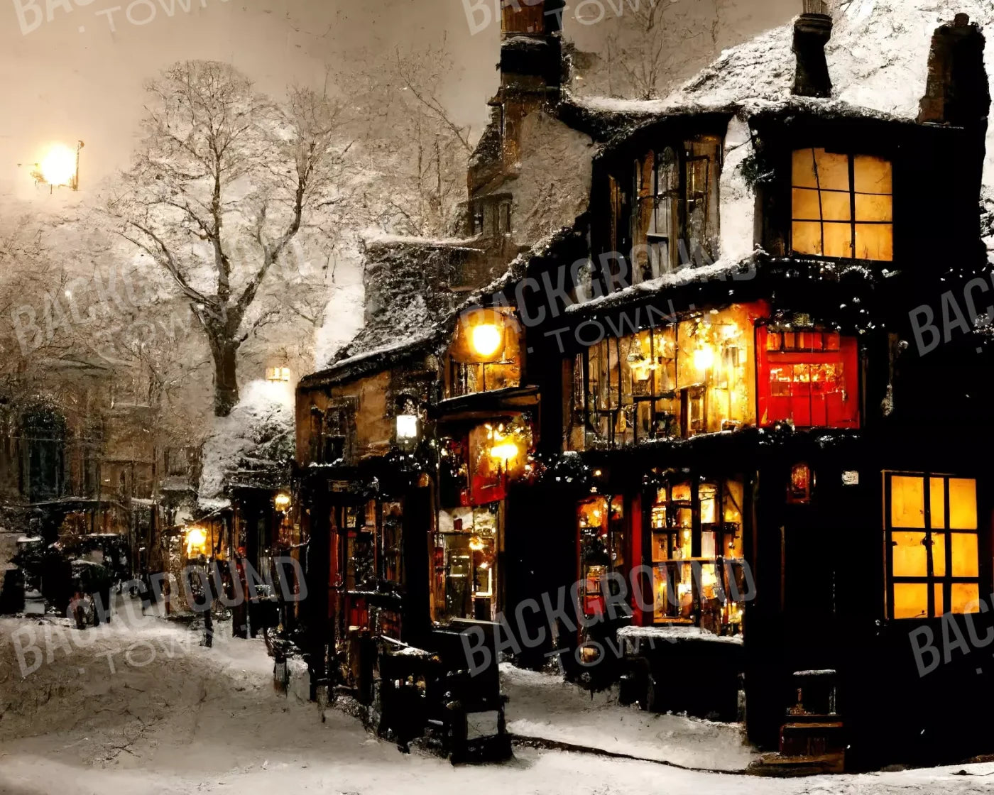 Victorian Holiday Storefront 10’X8’ Fleece (120 X 96 Inch) Backdrop