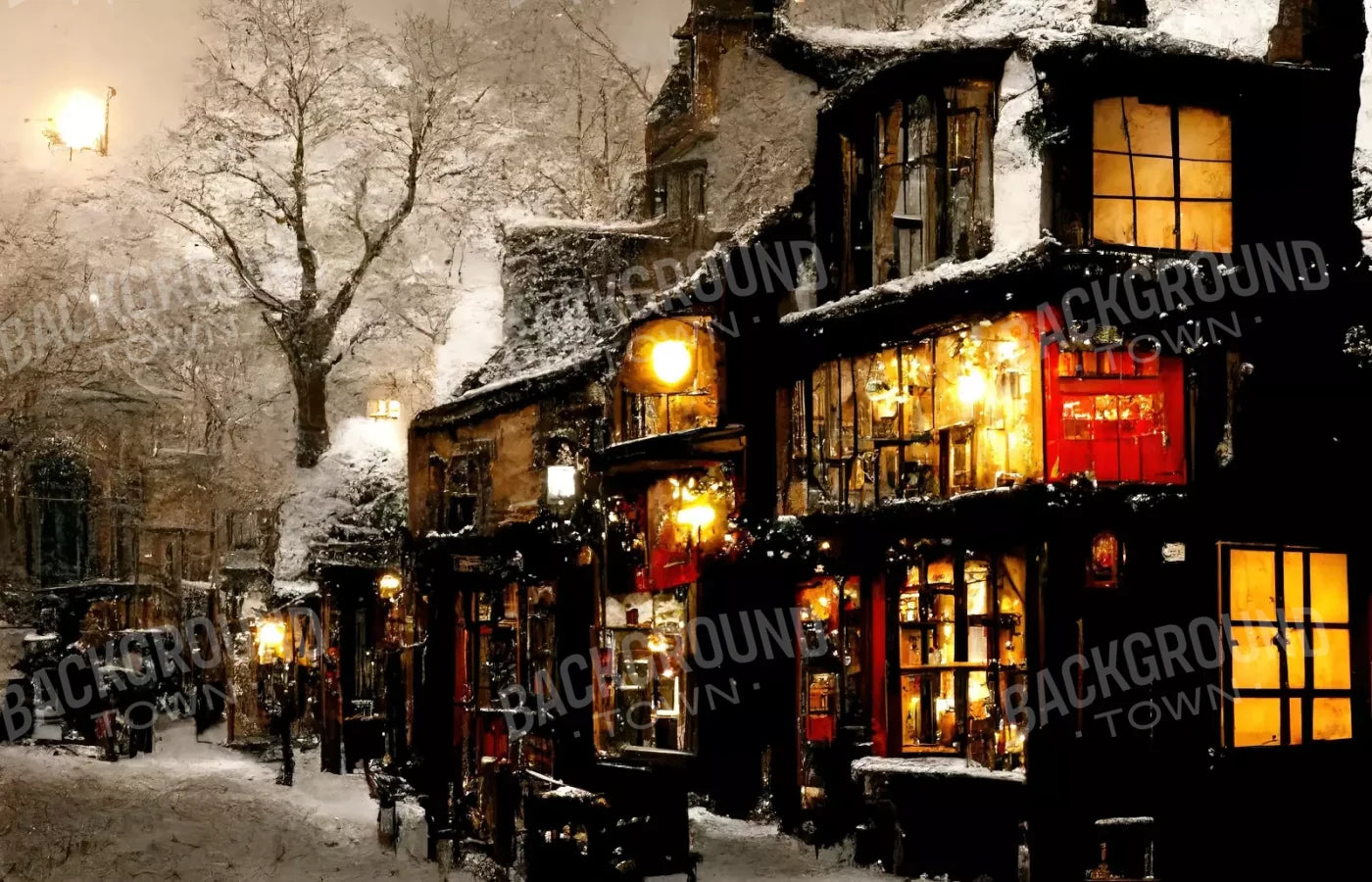 Victorian Holiday Storefront 14’X9’ Ultracloth (168 X 108 Inch) Backdrop