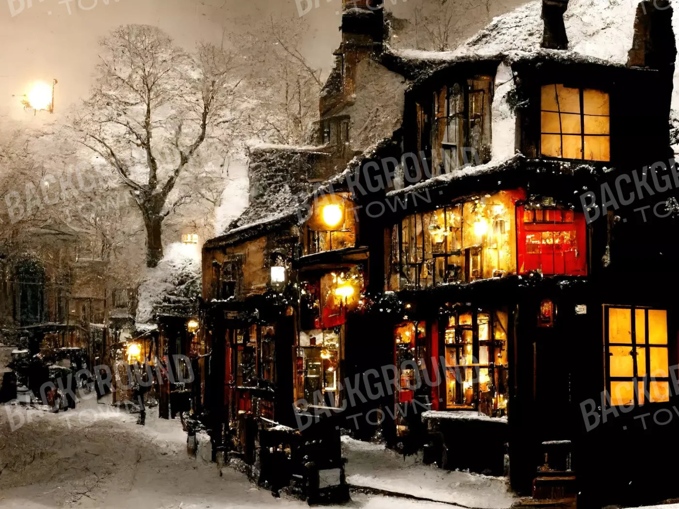 Victorian Holiday Storefront 6’8X5’ Fleece (80 X 60 Inch) Backdrop