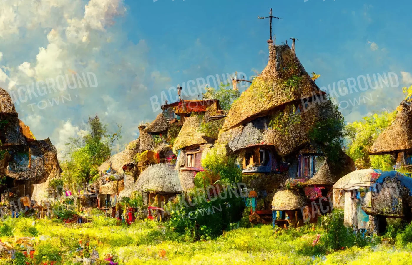 Village Life 3 12X8 Ultracloth ( 144 X 96 Inch ) Backdrop