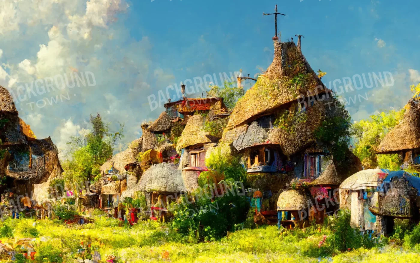 Village Life 3 14X9 Ultracloth ( 168 X 108 Inch ) Backdrop
