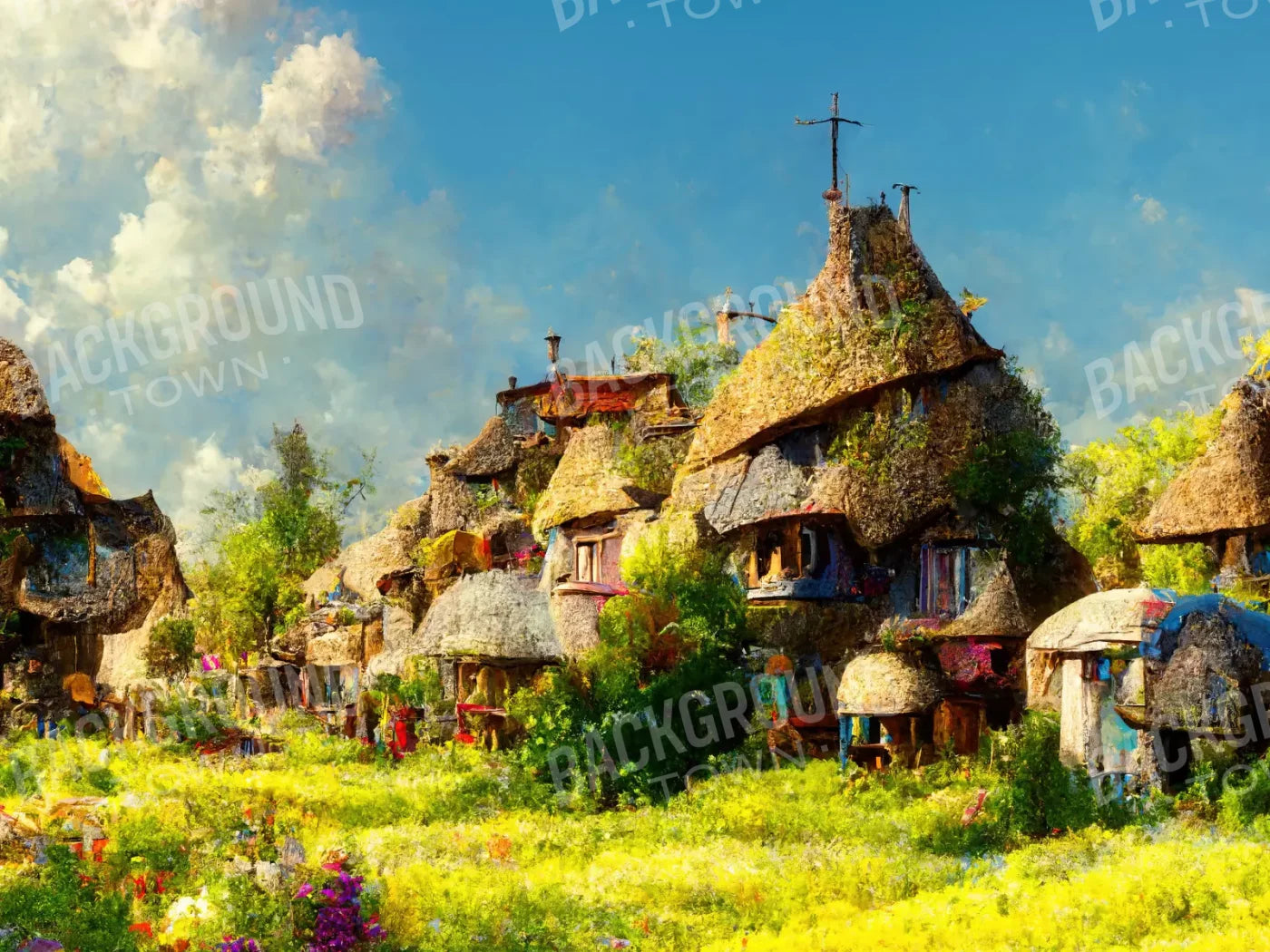 Village Life 3 68X5 Fleece ( 80 X 60 Inch ) Backdrop