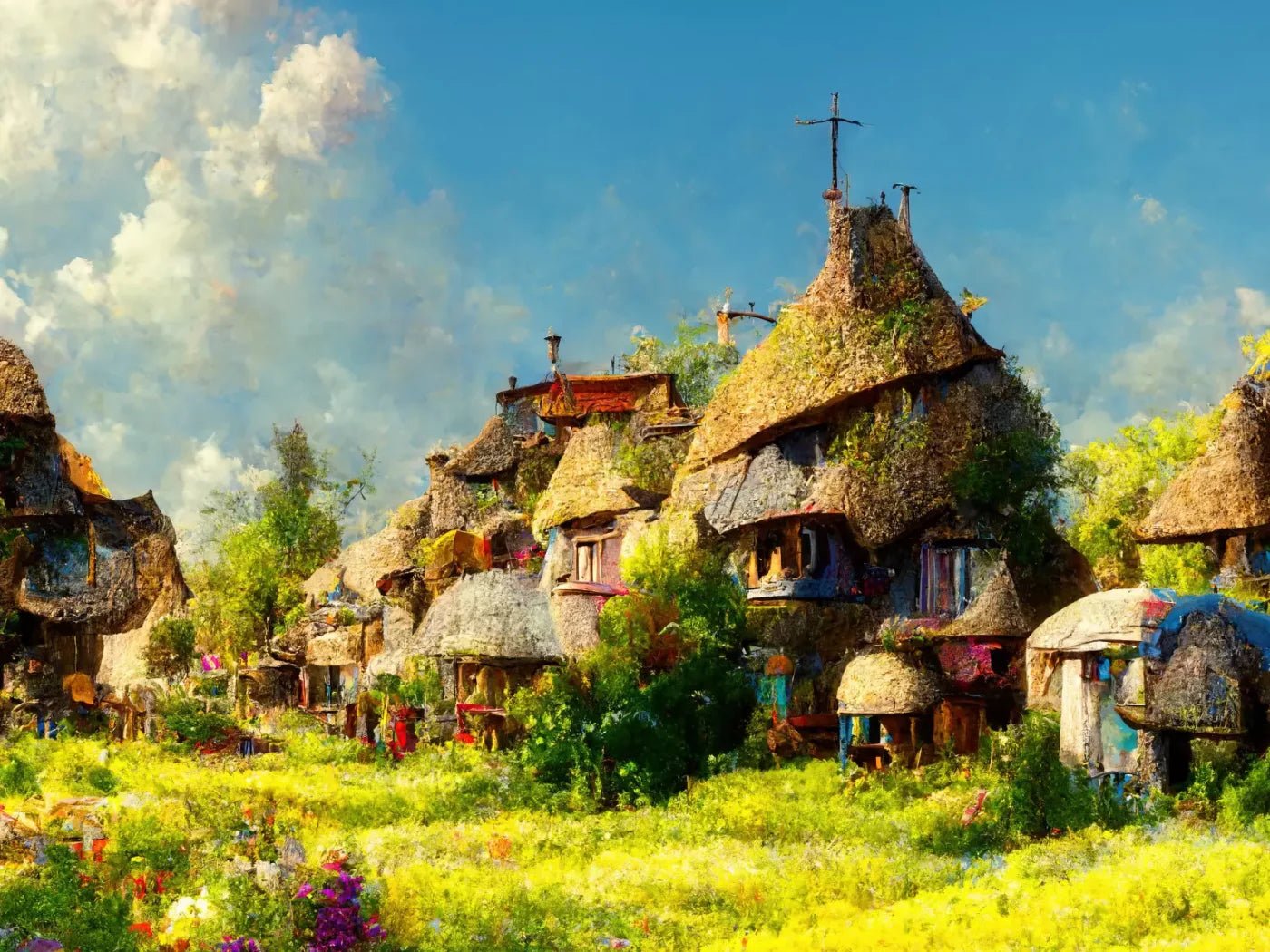 Village Life 3 7X5 Ultracloth ( 84 X 60 Inch ) Backdrop