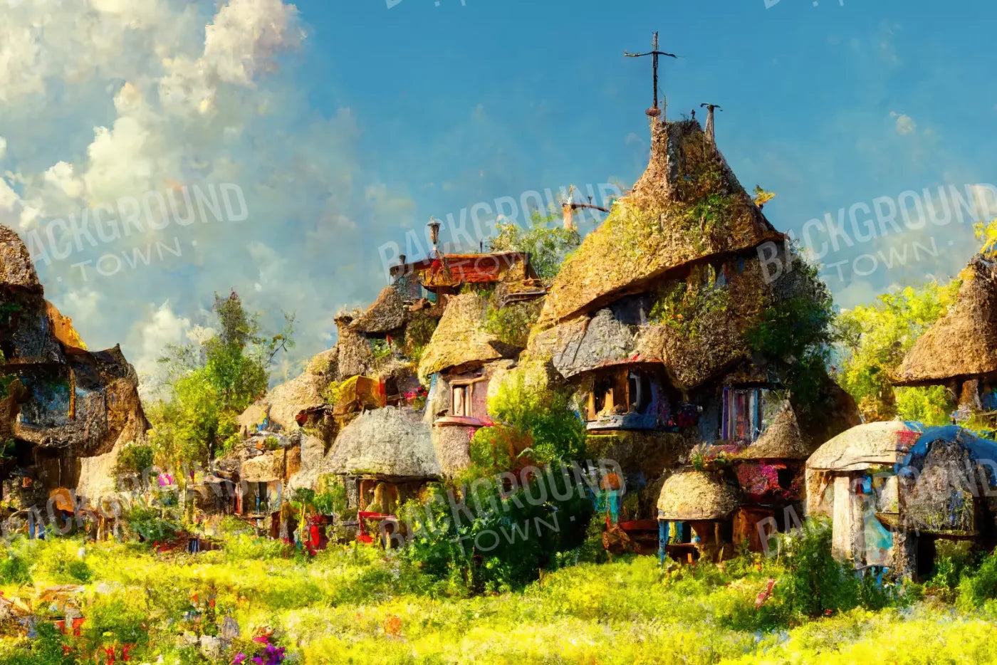 Village Life 3 8X5 Ultracloth ( 96 X 60 Inch ) Backdrop