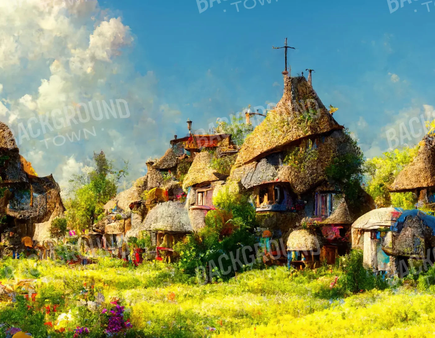 Village Life 3 8X6 Fleece ( 96 X 72 Inch ) Backdrop