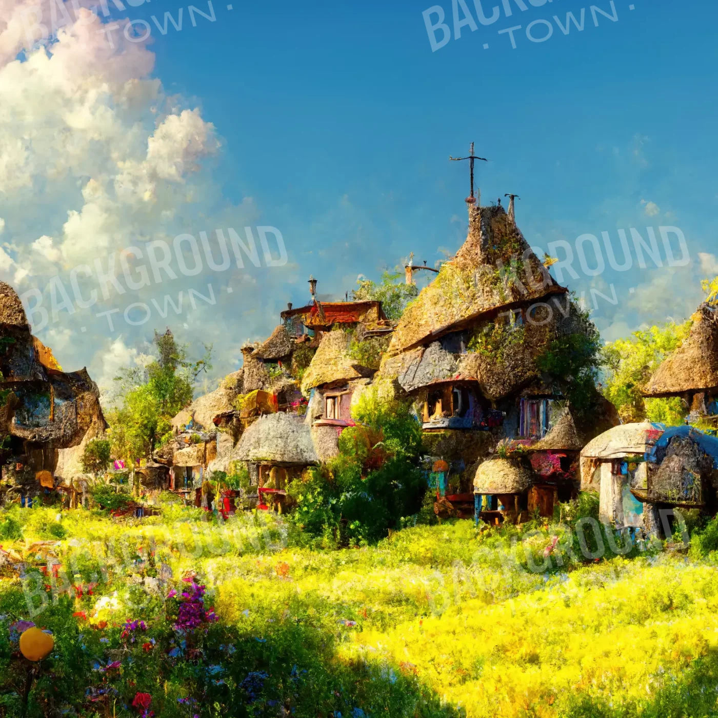 Village Life 3 8X8 Fleece ( 96 X Inch ) Backdrop