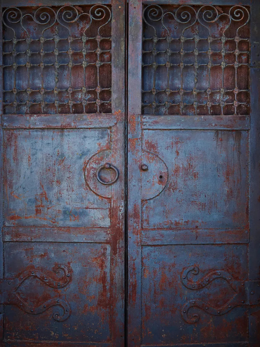 Vintage Blue Door 8X10 Fleece ( 96 X 120 Inch ) Backdrop