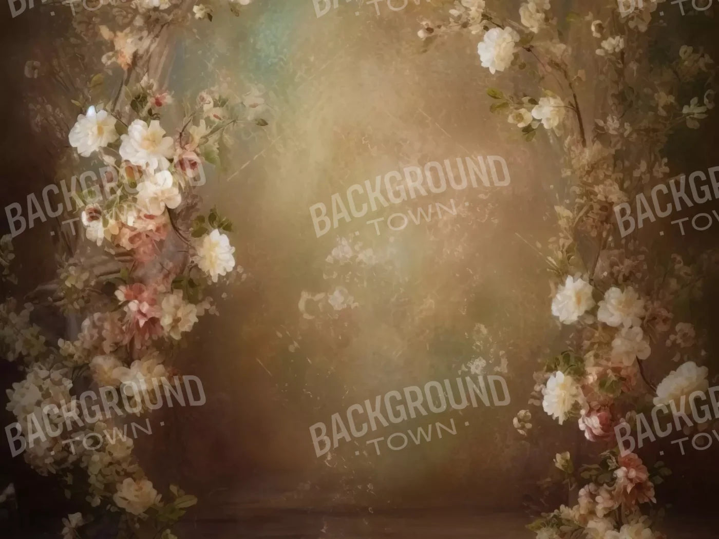Vintage Brown Floral 2 6’8X5’ Fleece (80 X 60 Inch) Backdrop