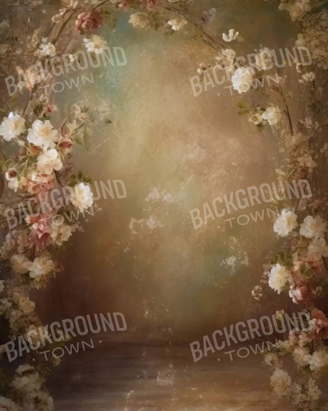 Vintage Brown Floral 2 8’X10’ Fleece (96 X 120 Inch) Backdrop