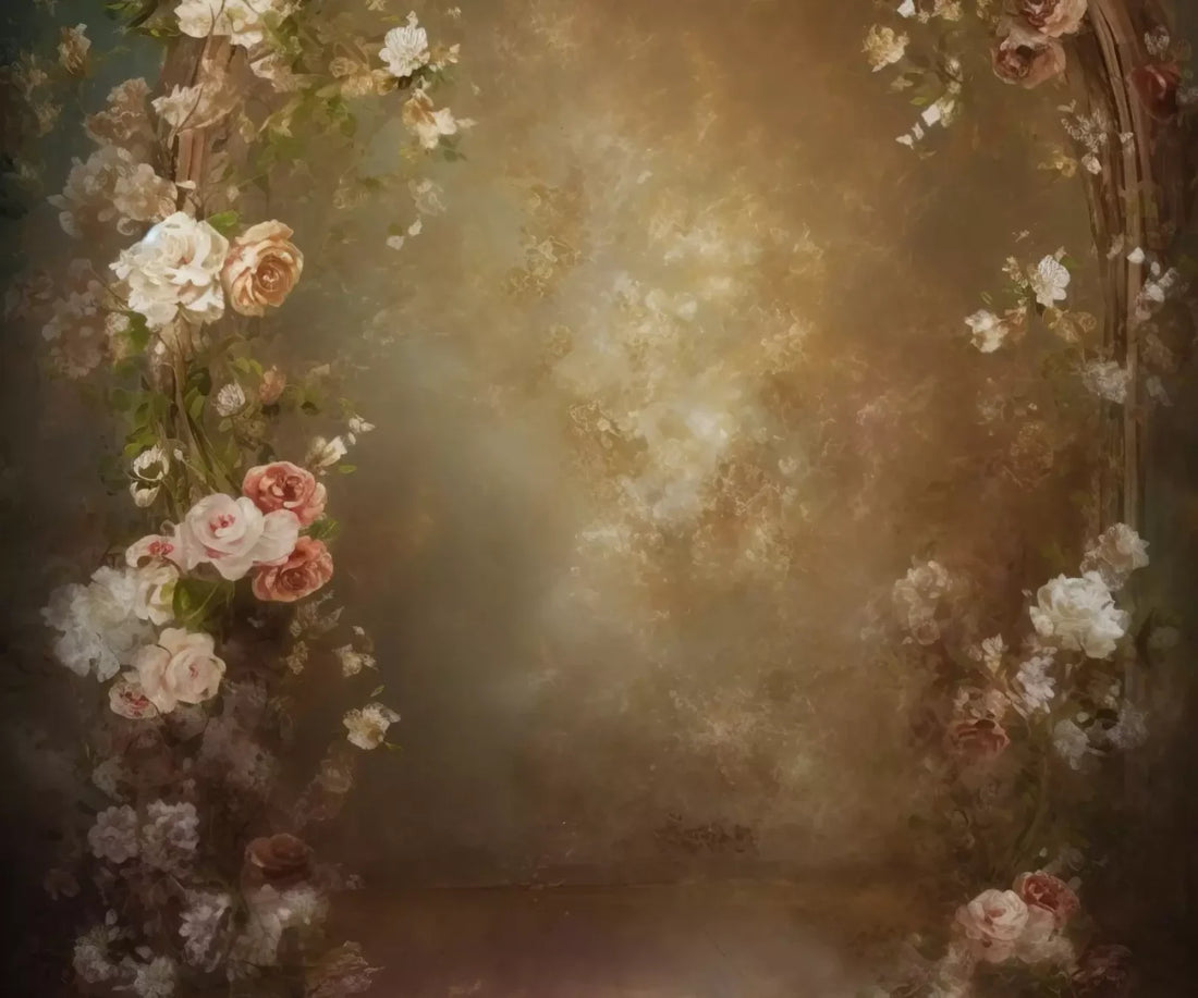 Vintage Brown Floral 3 5’X4’2 Fleece (60 X 50 Inch) Backdrop