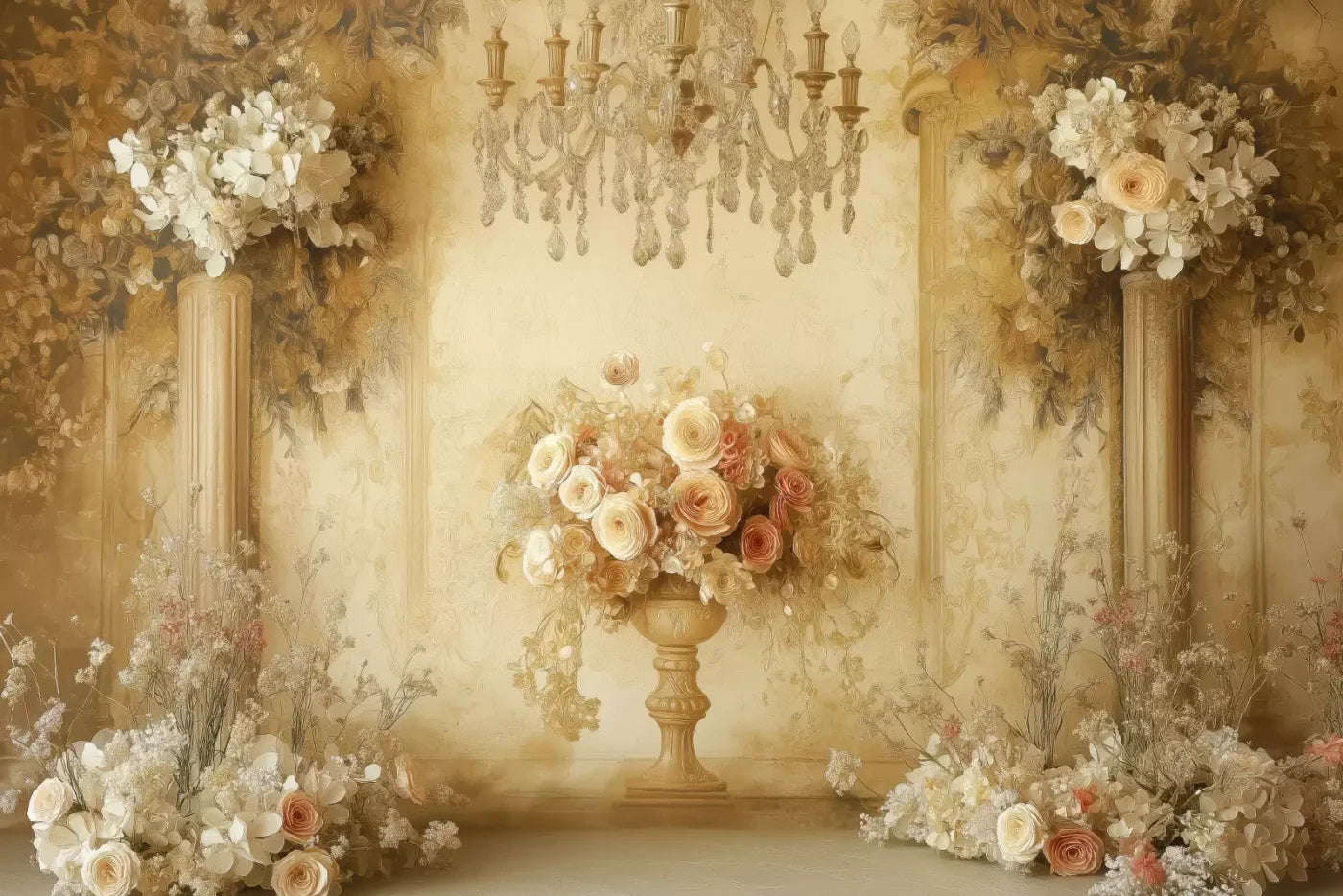 Vintage Flowers On Pedestals 12’x8’ UltraCloth (144 x 96 inch) Backdrop
