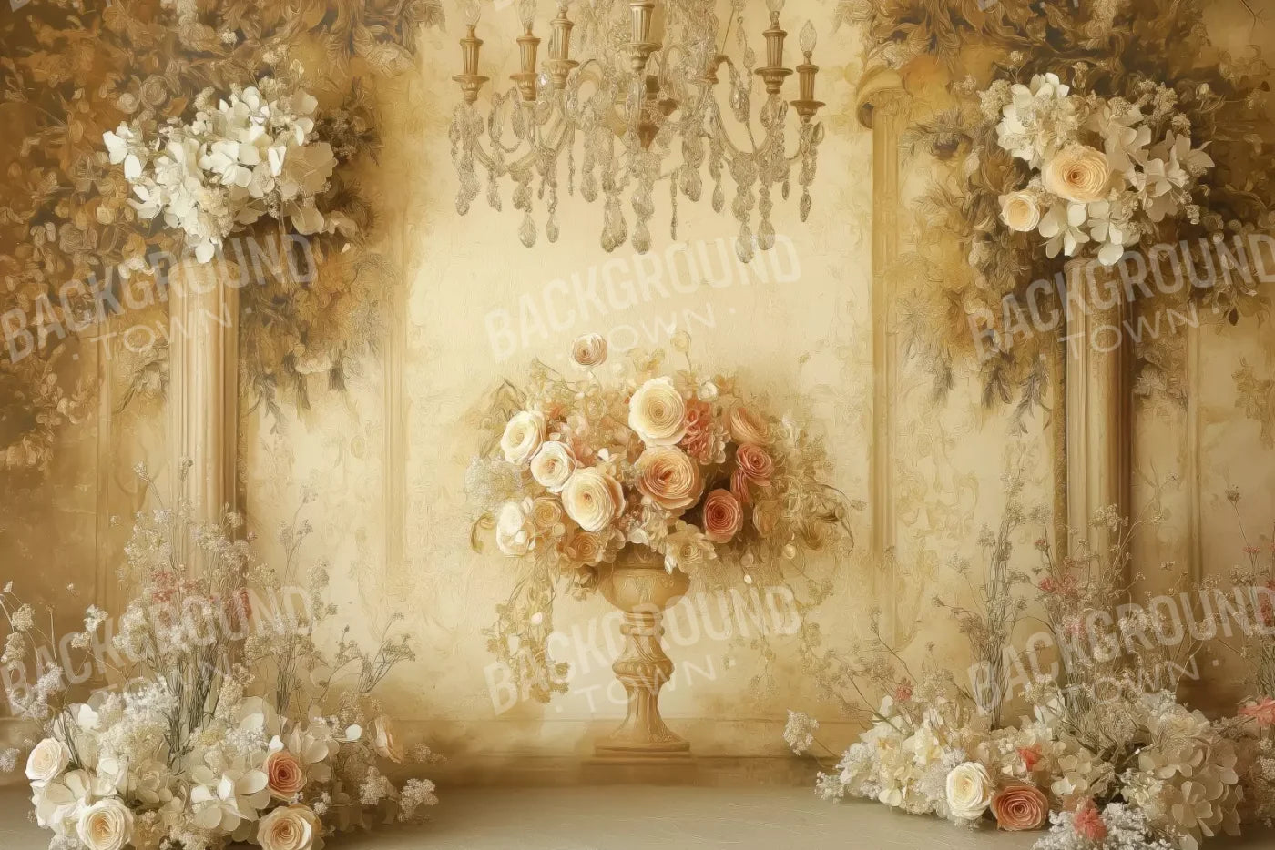 Vintage Flowers On Pedestals 12’x8’ UltraCloth (144 x 96 inch) Backdrop