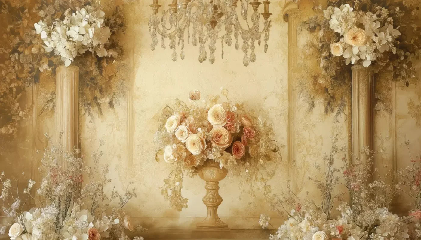 Vintage Flowers On Pedestals 14’x8’ UltraCloth (168 x 96 inch) Backdrop