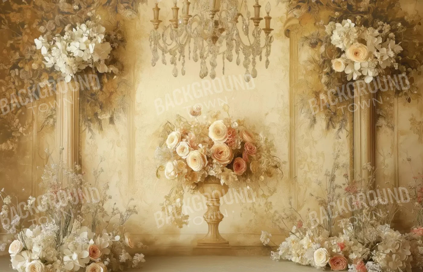 Vintage Flowers On Pedestals 14’x9’ UltraCloth (168 x 108 inch) Backdrop