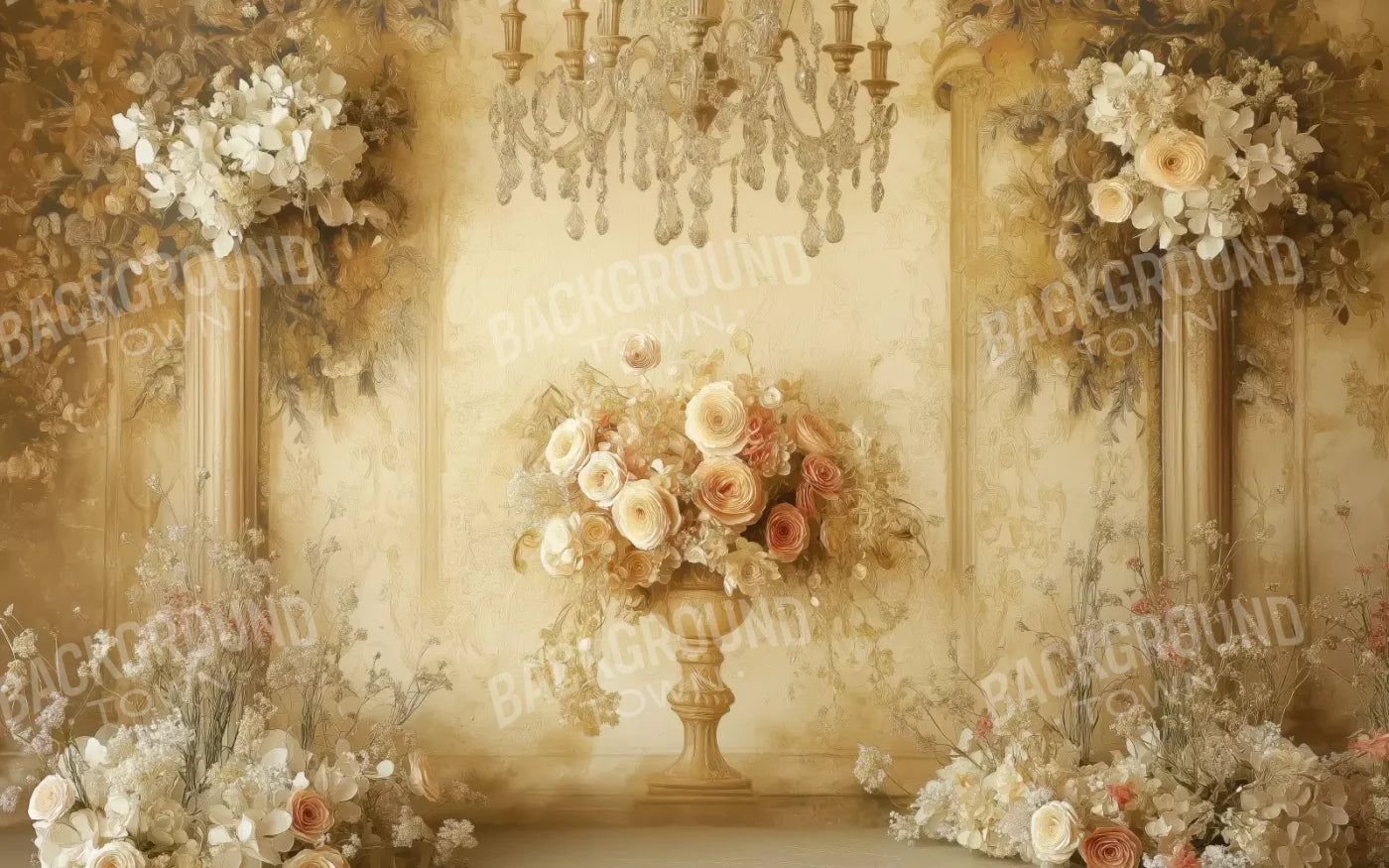 Vintage Flowers On Pedestals 16’x10’ UltraCloth (192 x 120 inch) Backdrop