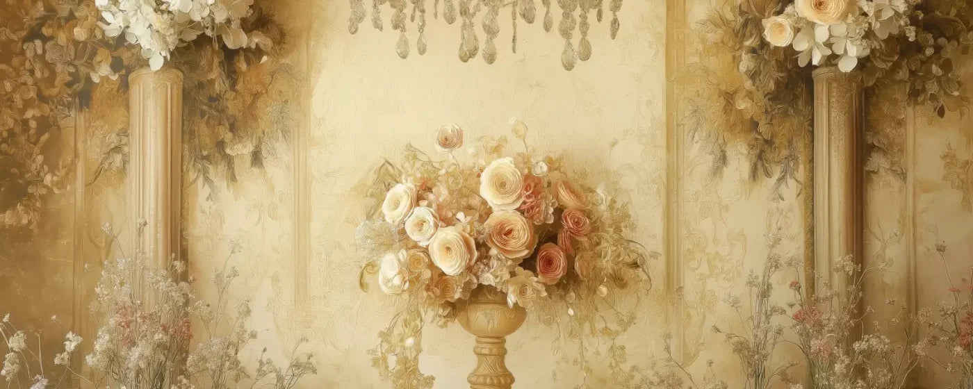 Vintage Flowers On Pedestals 20’x8’ UltraCloth (240 x 96 inch) Backdrop