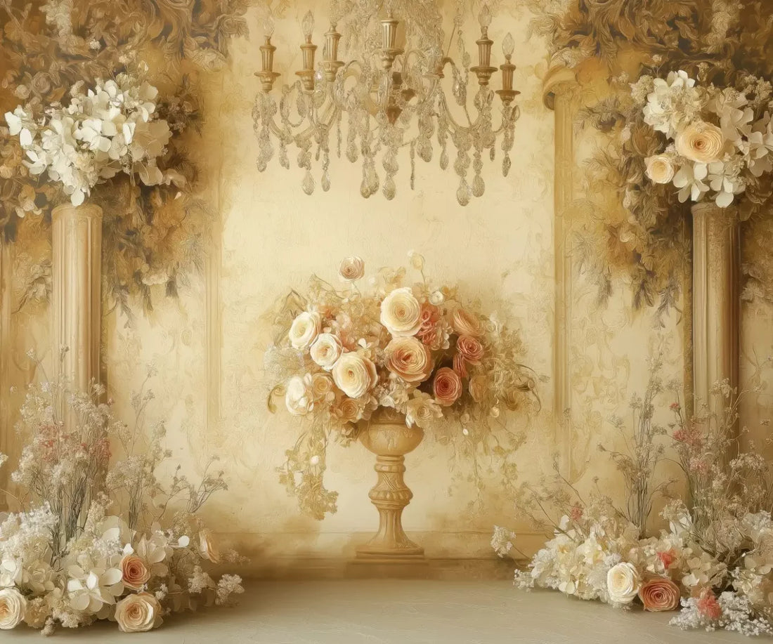 Vintage Flowers On Pedestals 5’x4’2 Fleece (60 x 50 inch) Backdrop