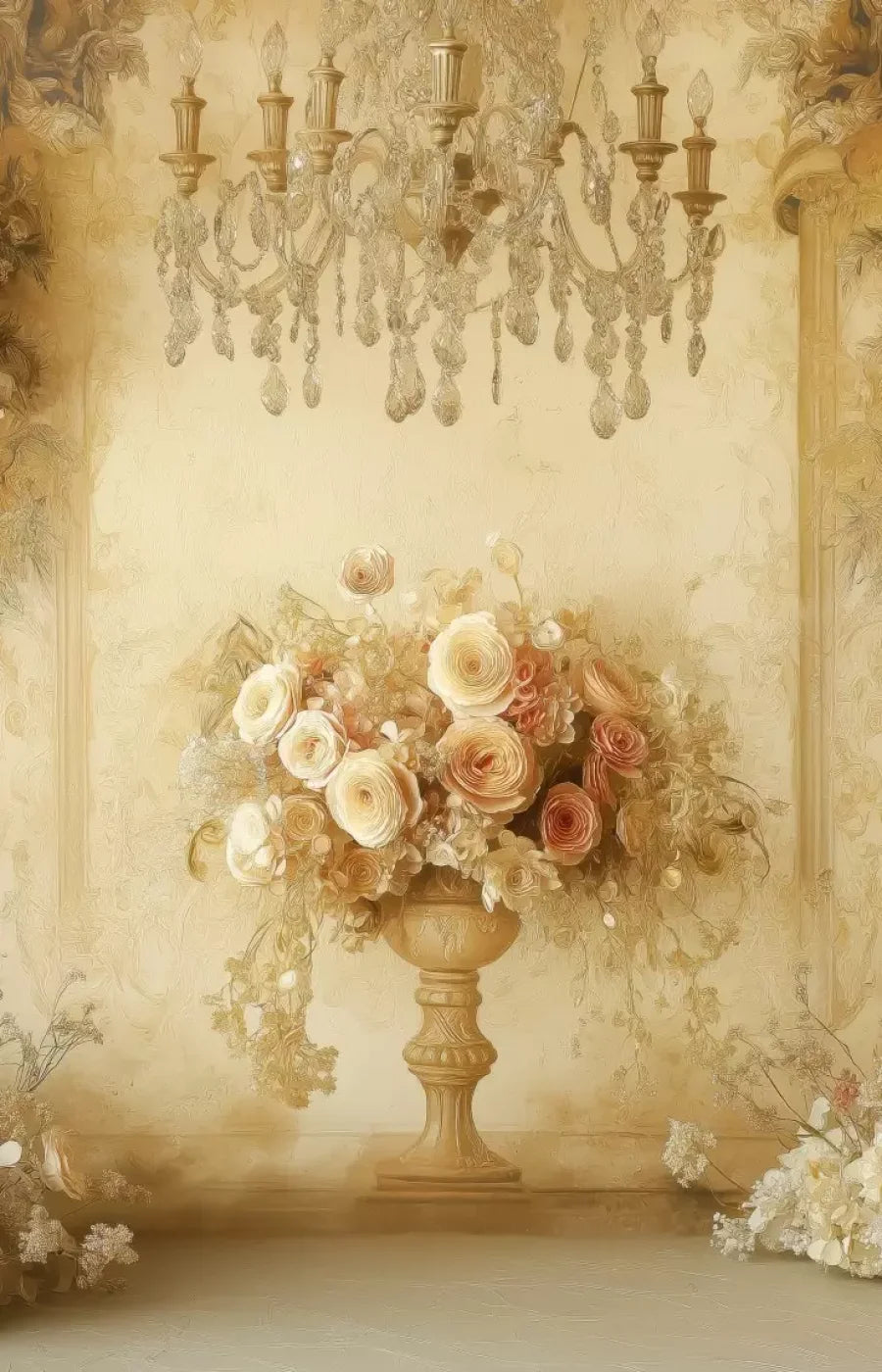 Vintage Flowers On Pedestals 9’x14’ UltraCloth (108 x 168 inch) Backdrop