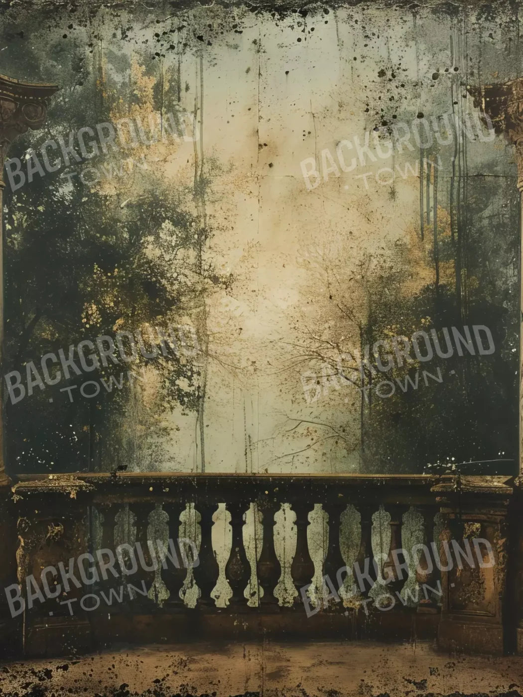 Vintage Overlooking Balcony 6’x8’ Fleece (72 x 96 inch) Backdrop