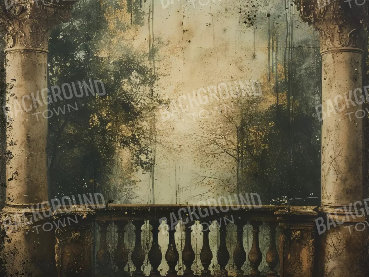 Vintage Overlooking Balcony 8’x6’ Fleece (96 x 72 inch) Backdrop