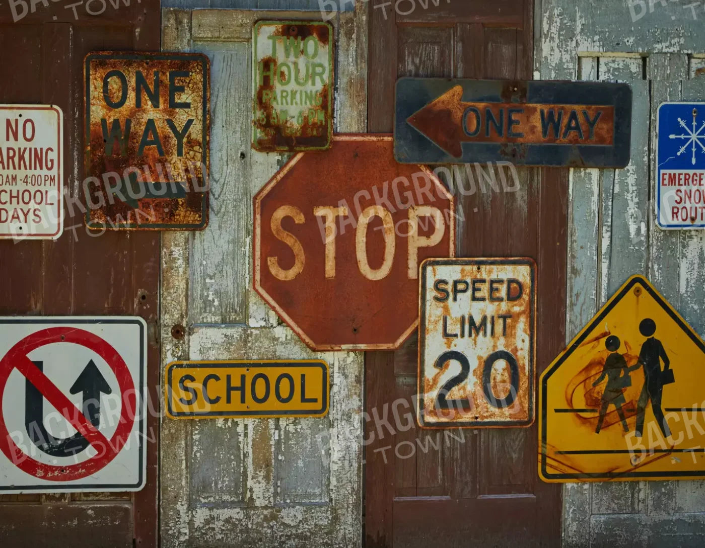 Vintage Signs 8’X6’ Fleece (96 X 72 Inch) Backdrop