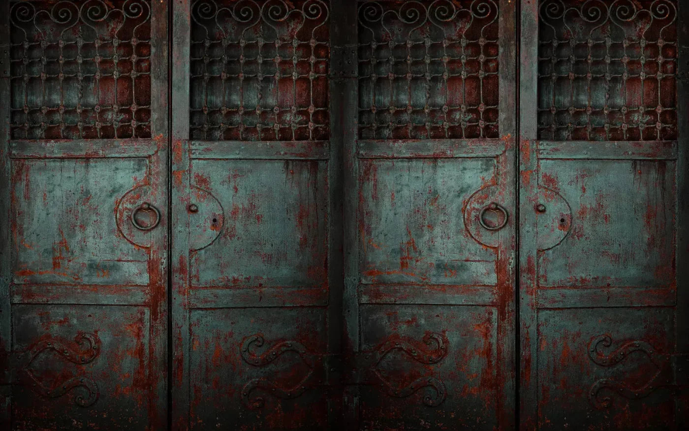 Vintage Teal Doors 14X9 Ultracloth ( 168 X 108 Inch ) Backdrop