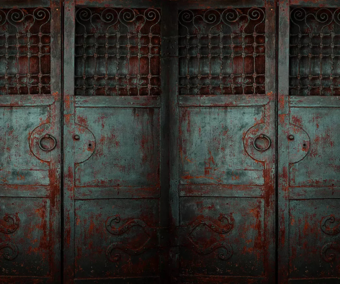 Vintage Teal Doors 5X42 Fleece ( 60 X 50 Inch ) Backdrop