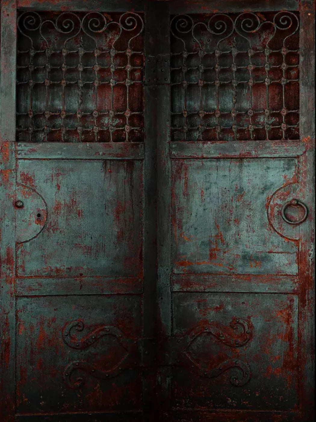 Vintage Teal Doors 5X7 Ultracloth ( 60 X 84 Inch ) Backdrop