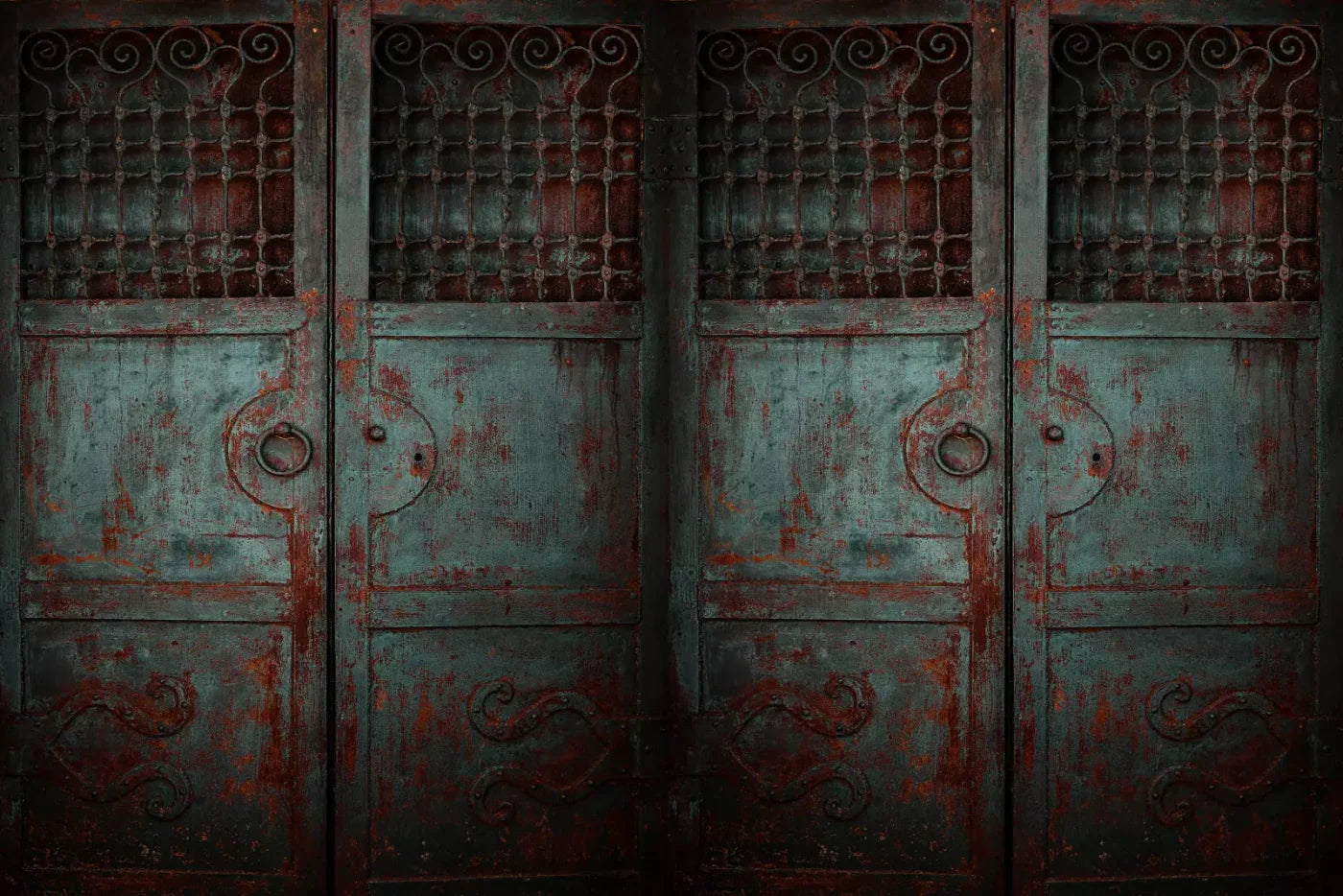 Vintage Teal Doors 8X5 Ultracloth ( 96 X 60 Inch ) Backdrop