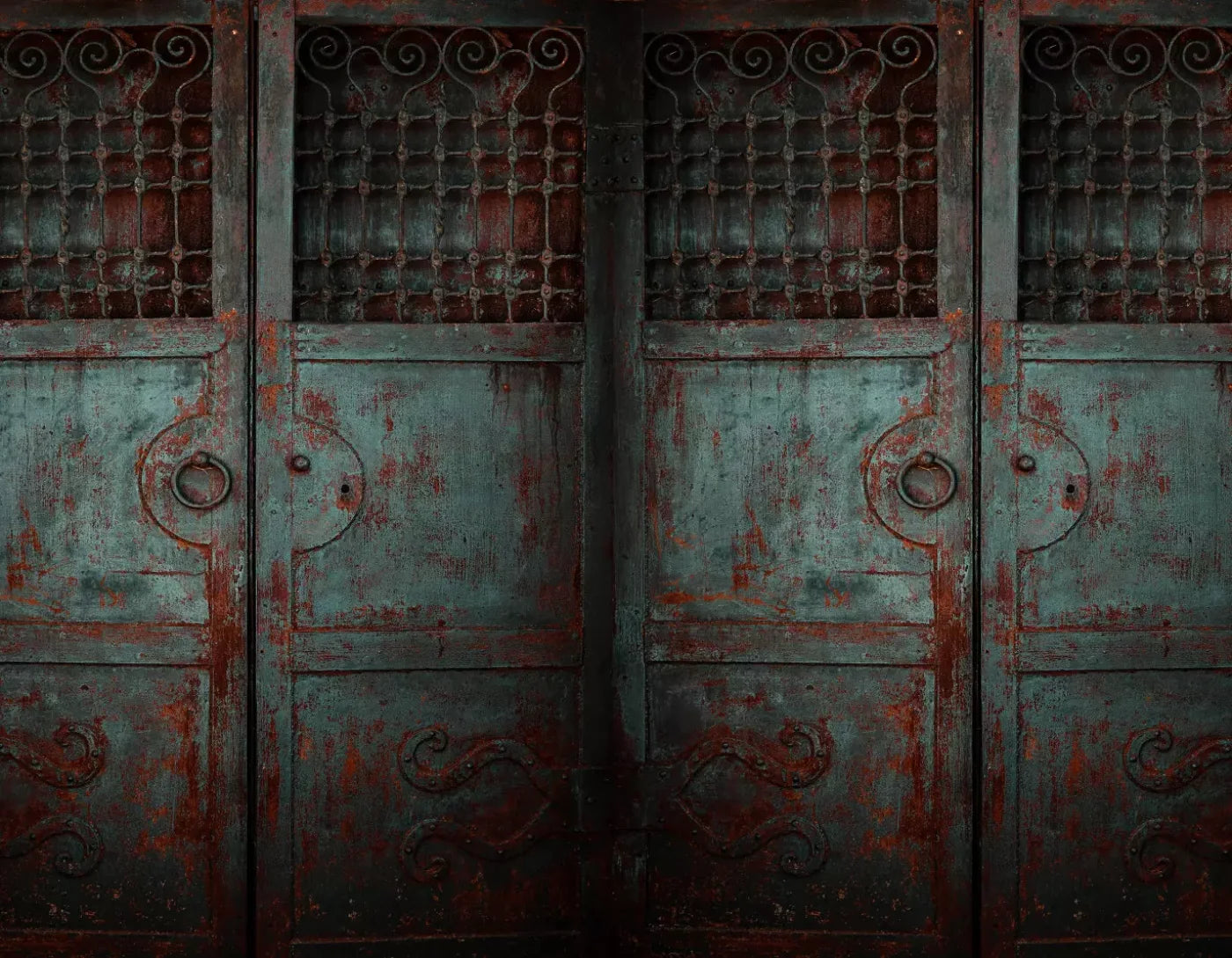 Vintage Teal Doors 8X6 Fleece ( 96 X 72 Inch ) Backdrop