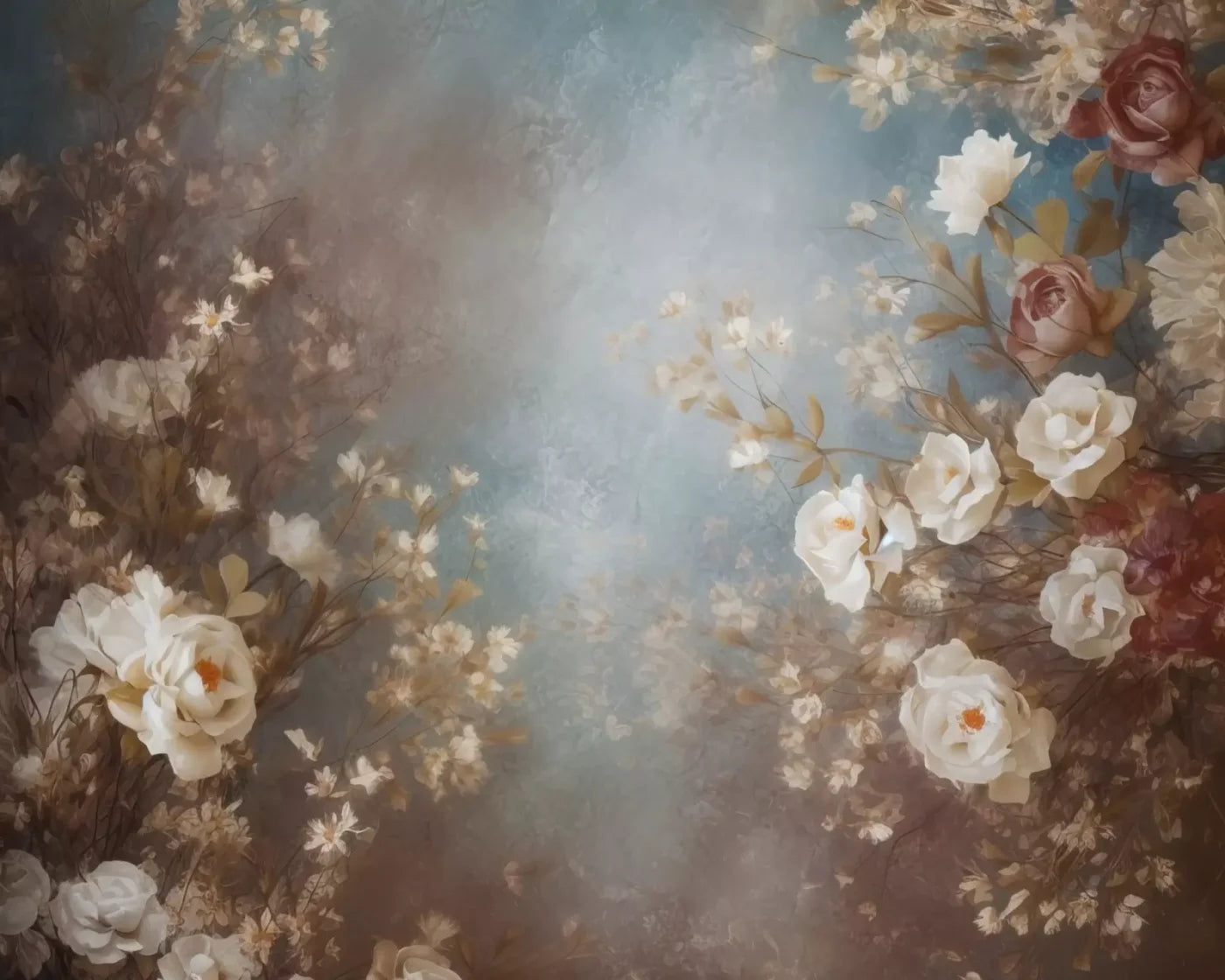 Vintage White Roses 10’X8’ Fleece (120 X 96 Inch) Backdrop