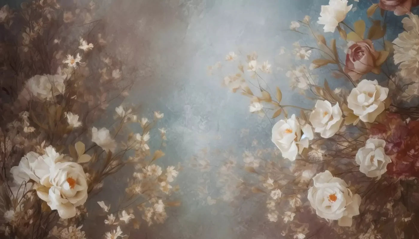 Vintage White Roses 14’X8’ Ultracloth (168 X 96 Inch) Backdrop