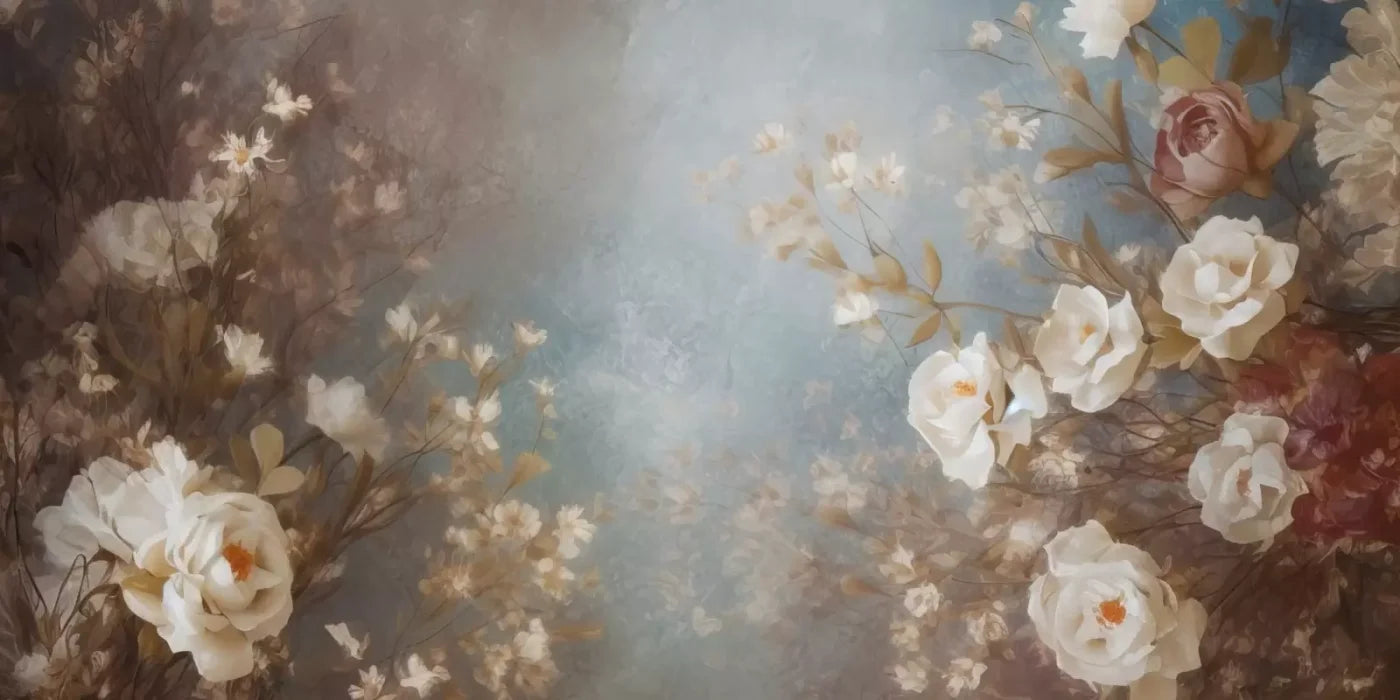 Vintage White Roses 16’X8’ Ultracloth (192 X 96 Inch) Backdrop