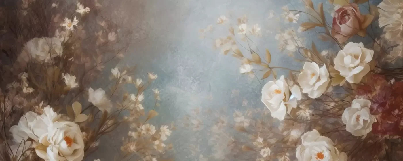 Vintage White Roses 20’X8’ Ultracloth (240 X 96 Inch) Backdrop