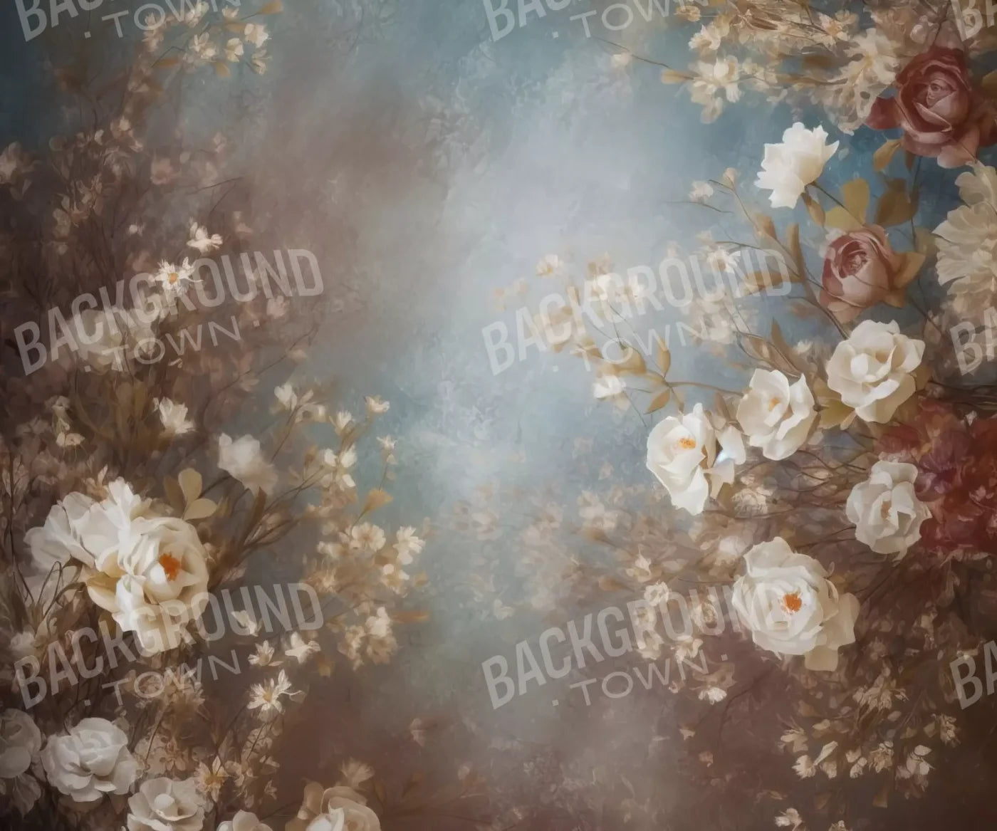 Vintage White Roses 5’X4’2 Fleece (60 X 50 Inch) Backdrop