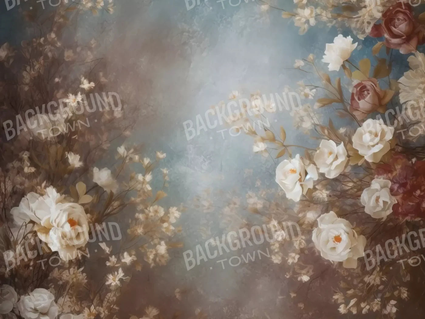 Vintage White Roses 6’8X5’ Fleece (80 X 60 Inch) Backdrop
