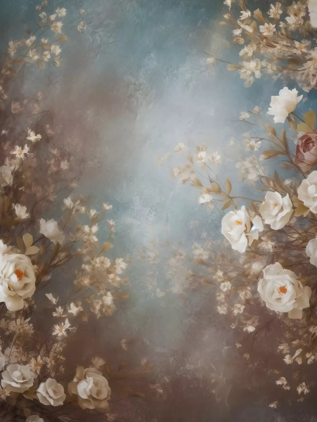 Vintage White Roses 6’X8’ Fleece (72 X 96 Inch) Backdrop