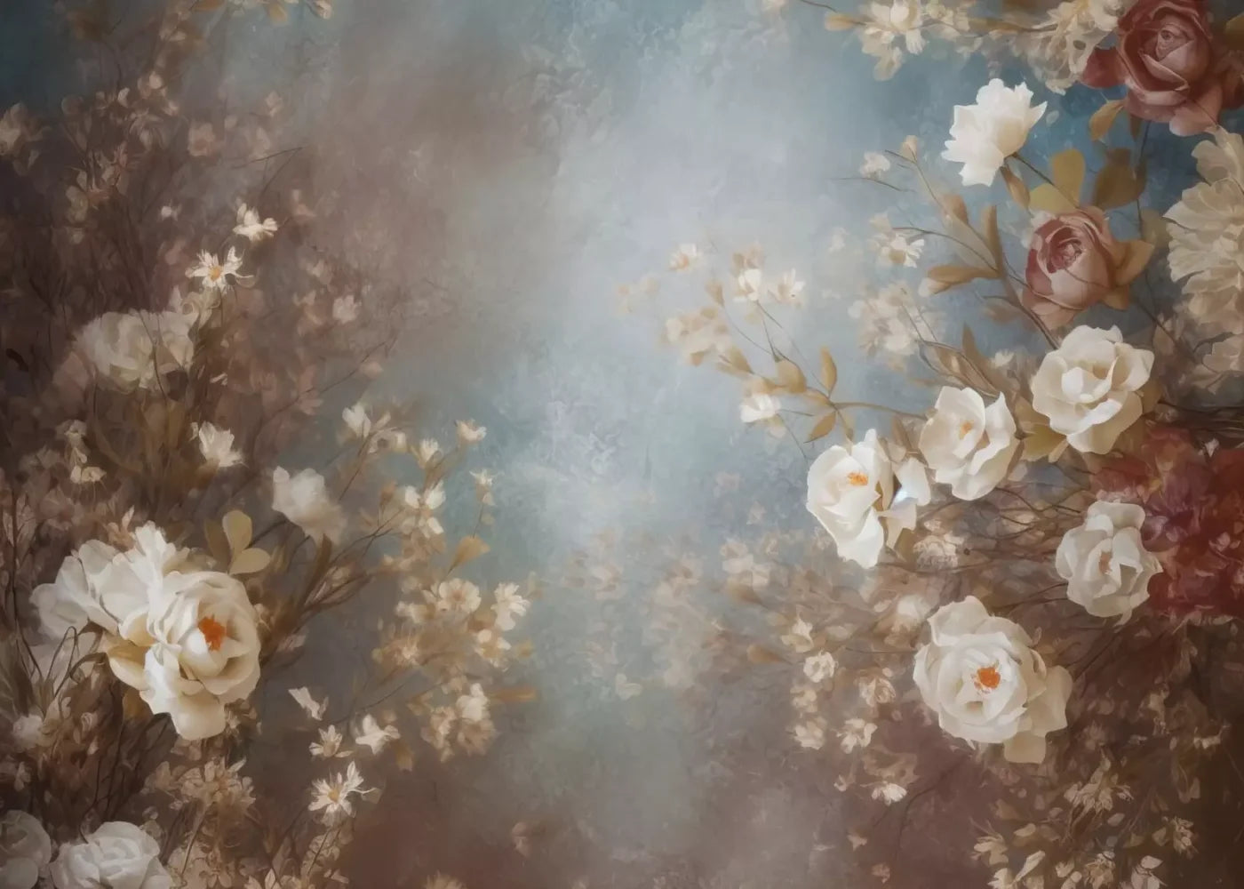 Vintage White Roses 7’X5’ Ultracloth (84 X 60 Inch) Backdrop