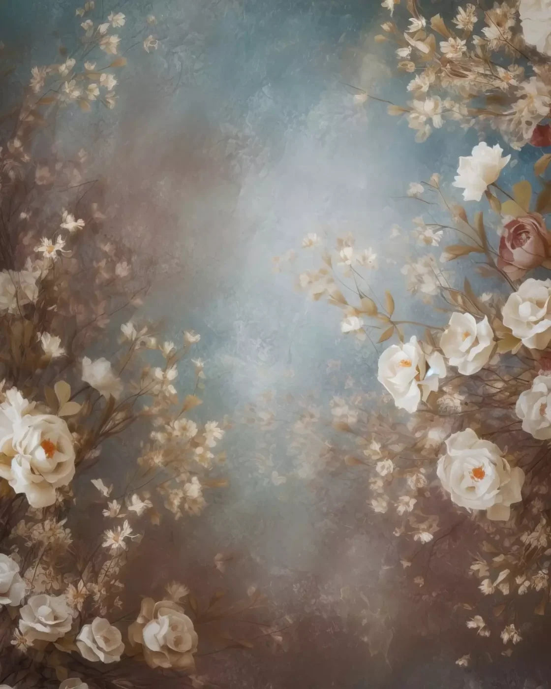 Vintage White Roses 8’X10’ Fleece (96 X 120 Inch) Backdrop