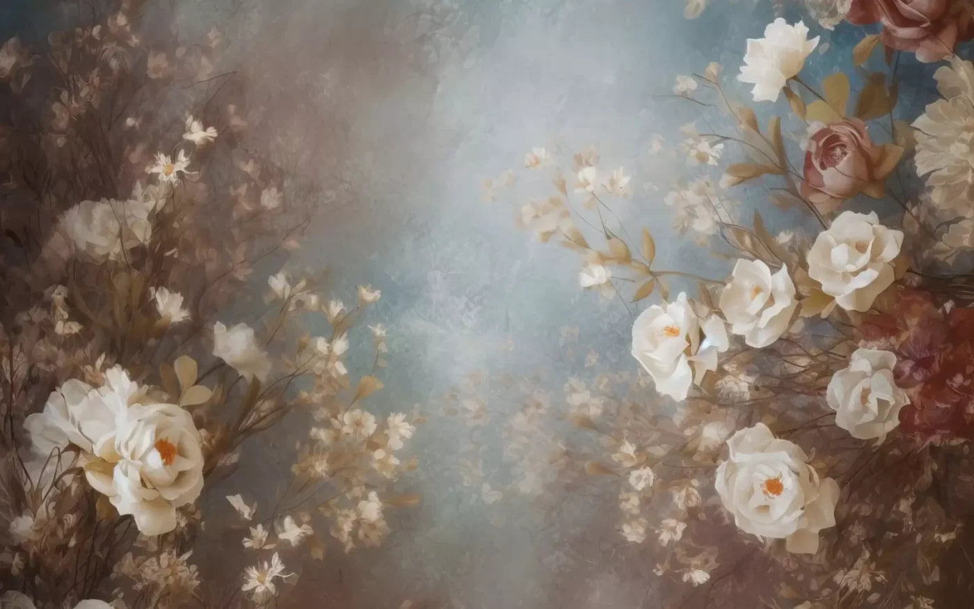 Vintage White Roses 8’X5’ Ultracloth (96 X 60 Inch) Backdrop